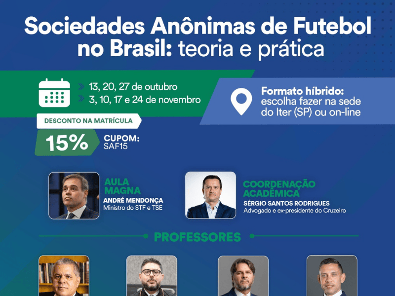 Curso sobre Sociedades Anônimas do Futebol abre inscrições, veja!